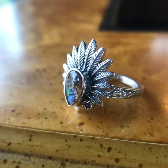 Natural Canadian Ammolite Sterling Silver Headdress Ring - Picture 4 of 10